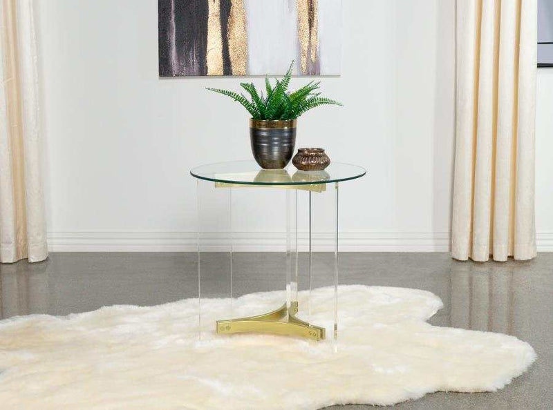 Janessa Clear & Matte Brass End Table w/ Acrylic Legs