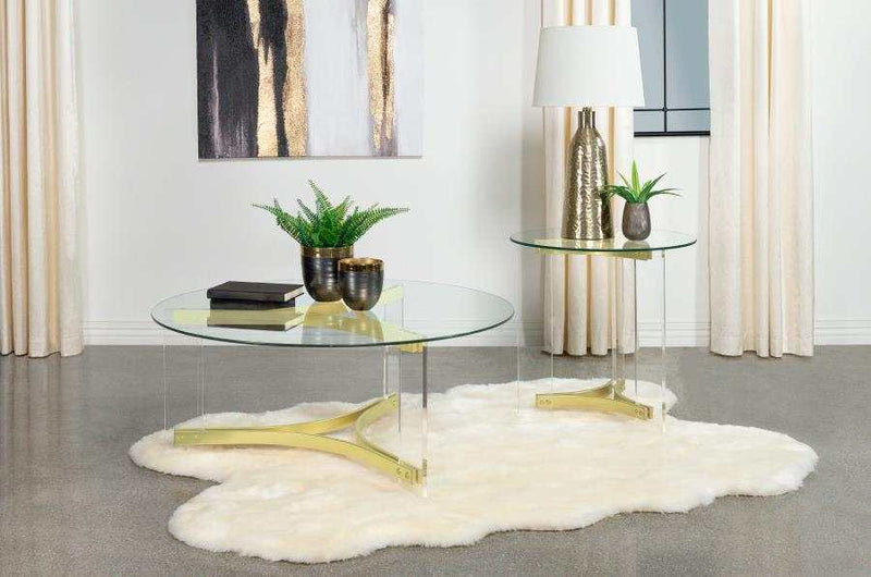 Janessa Clear & Matte Brass End Table w/ Acrylic Legs - Ornate Home