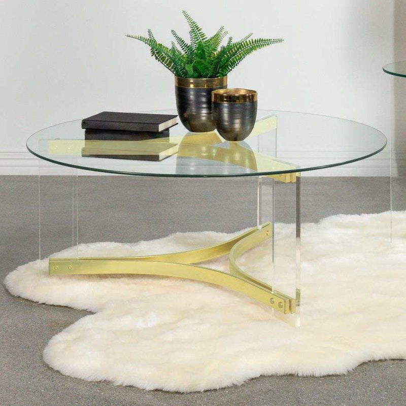 Janessa Clear & Matte Brass Coffee Table w/ Acrylic Legs