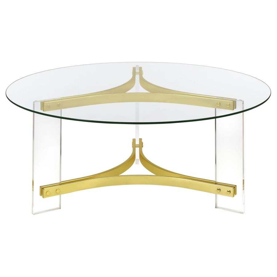 Janessa Clear & Matte Brass Coffee Table w/ Acrylic Legs - Ornate Home