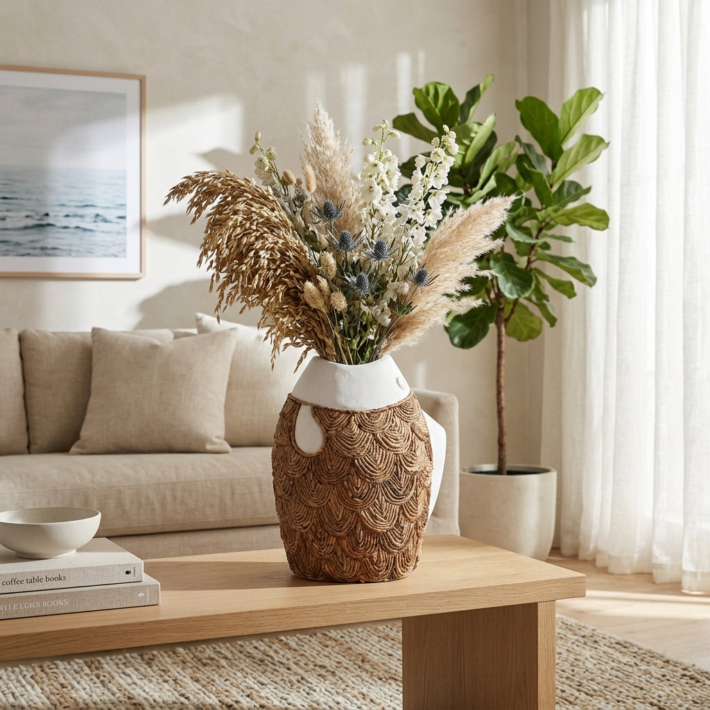Applegate Ivory/Natural Woven Scale Terracotta Fsh Vase