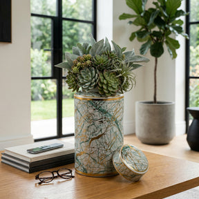 Edendale Green/Gold Large Ceramic Jar with Lid