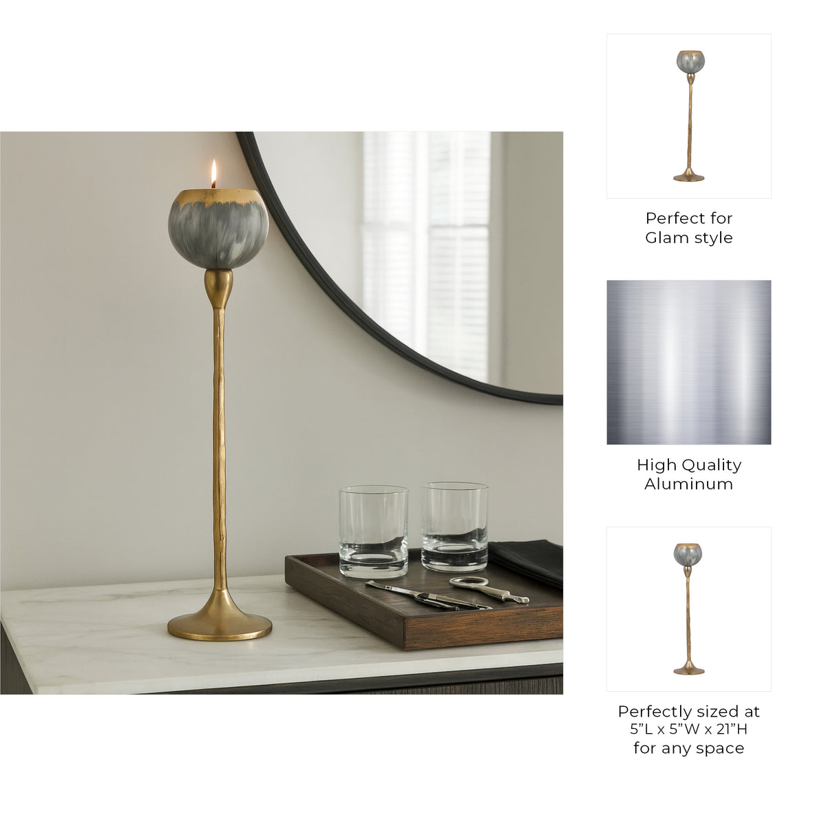 Tonyville Gray/Gold Small Glass Tealight Holder