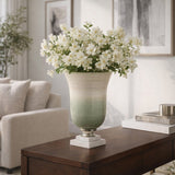Vale Sage/Ivory Small Glass Vase on Marble Base