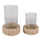 Woodfords Natural Raffia Base Hurricanes (Set of 2)