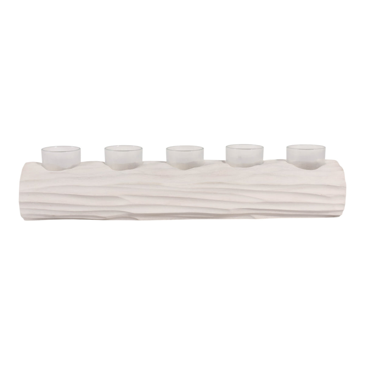 Shrub White/Tan Wood Log 5-Cup Tealight Holder