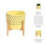 Newcastle Yellow Medium Dotted Planter with Wood Stand