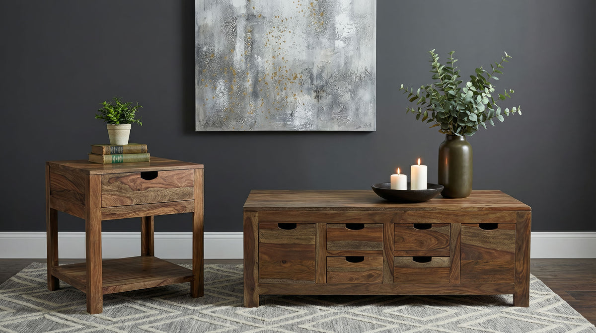 Esther Natural 2-Piece Solid Sheesham Coffee And End Table Set