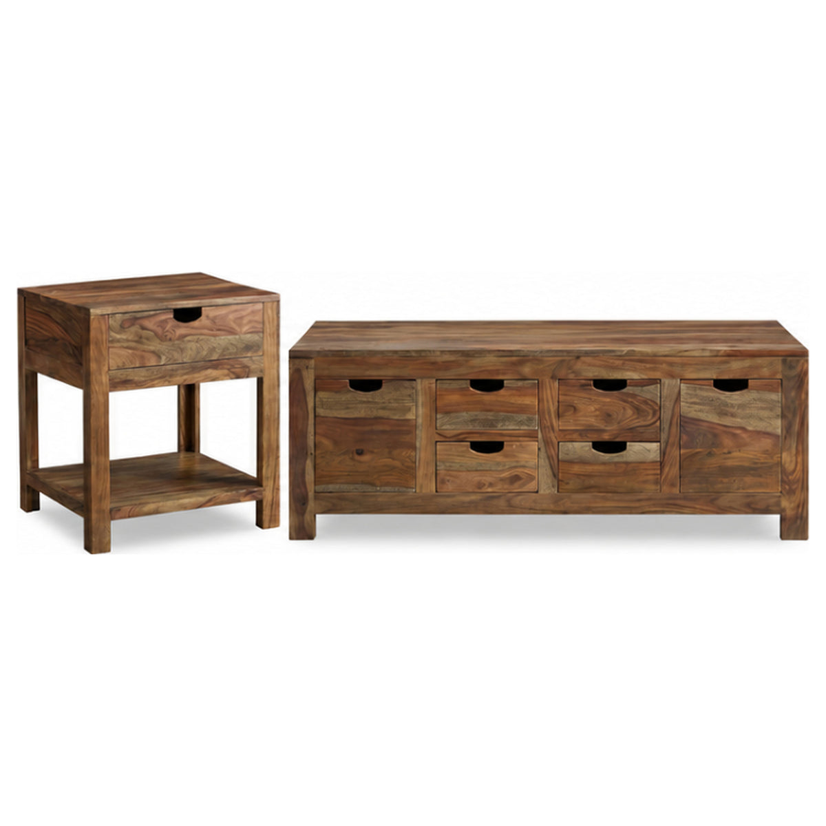 Esther Natural 2-Piece Solid Sheesham Coffee And End Table Set