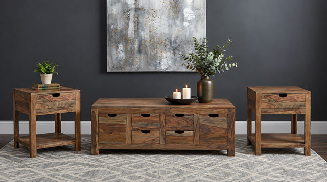 Esther Natural 3-Piece Solid Sheesham Coffee And End Table Set