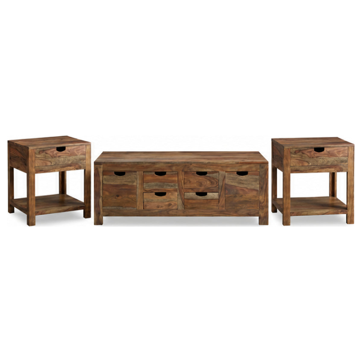 Esther Natural 3-Piece Solid Sheesham Coffee And End Table Set