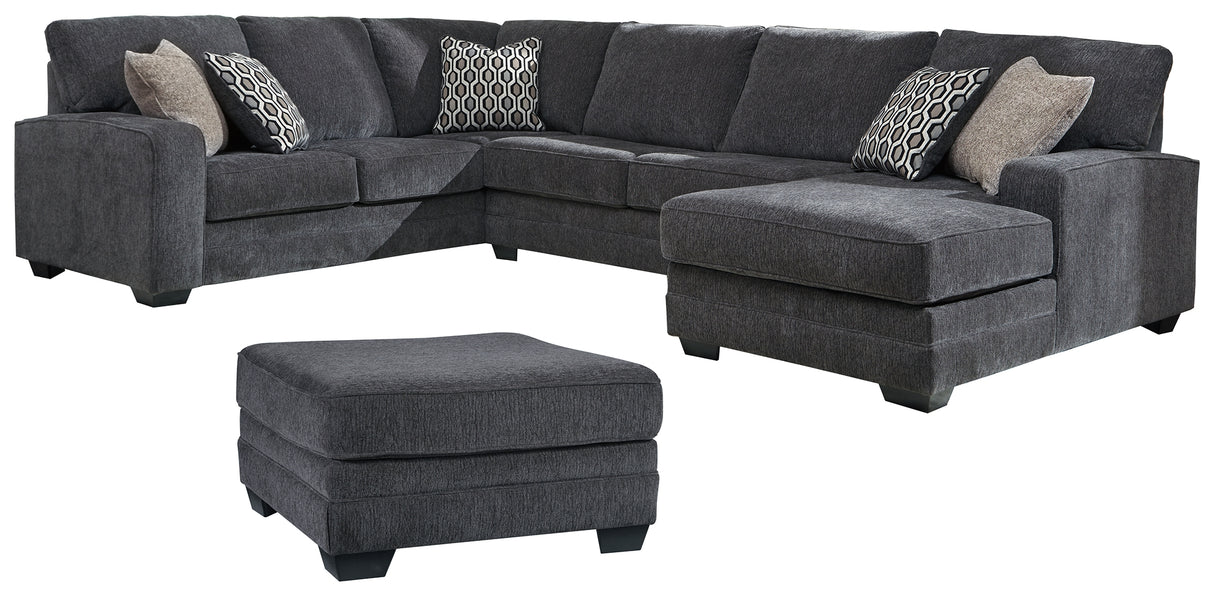 Tracling Gray 3-Piece Sectional with Ottoman - Ornate Home