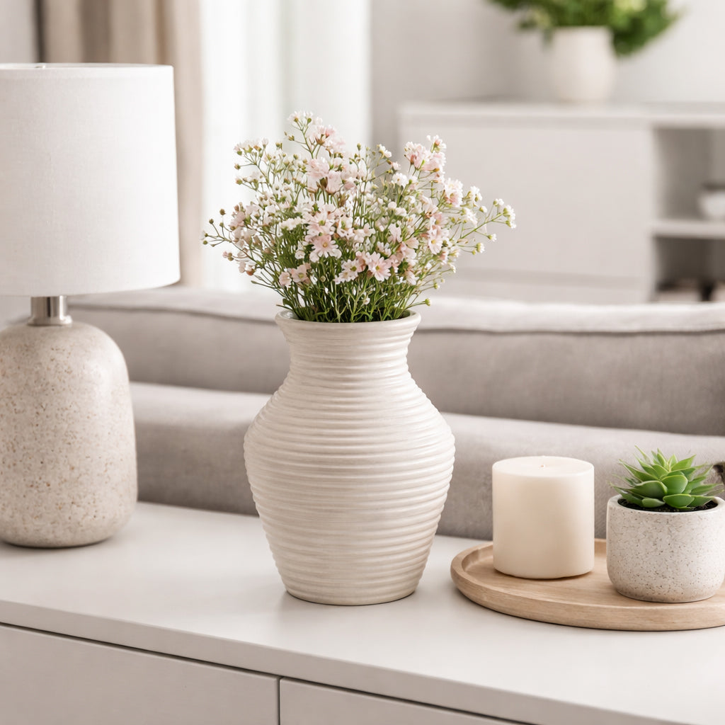 Brazos Ivory Small Paper Mache Ribbed Vase