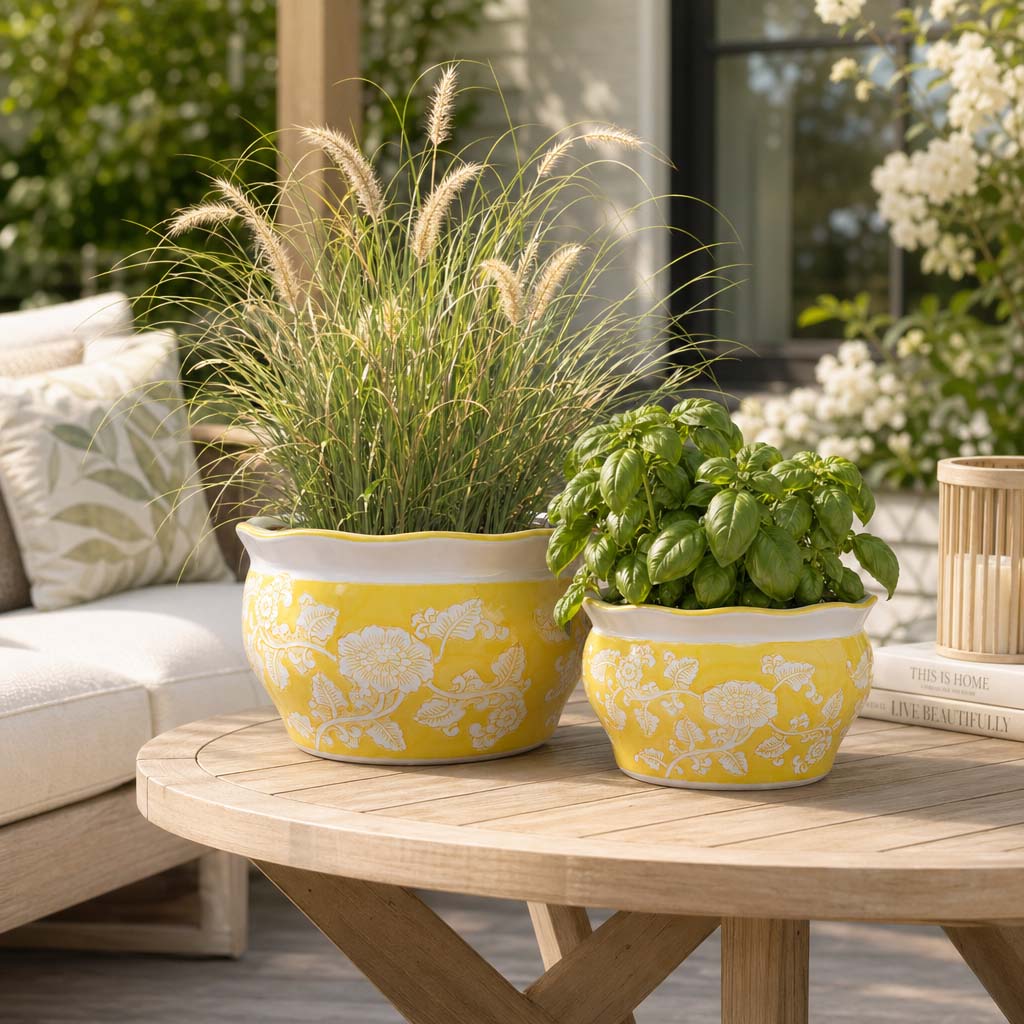 Henleydale Yellow/White Planters (Set of 2)