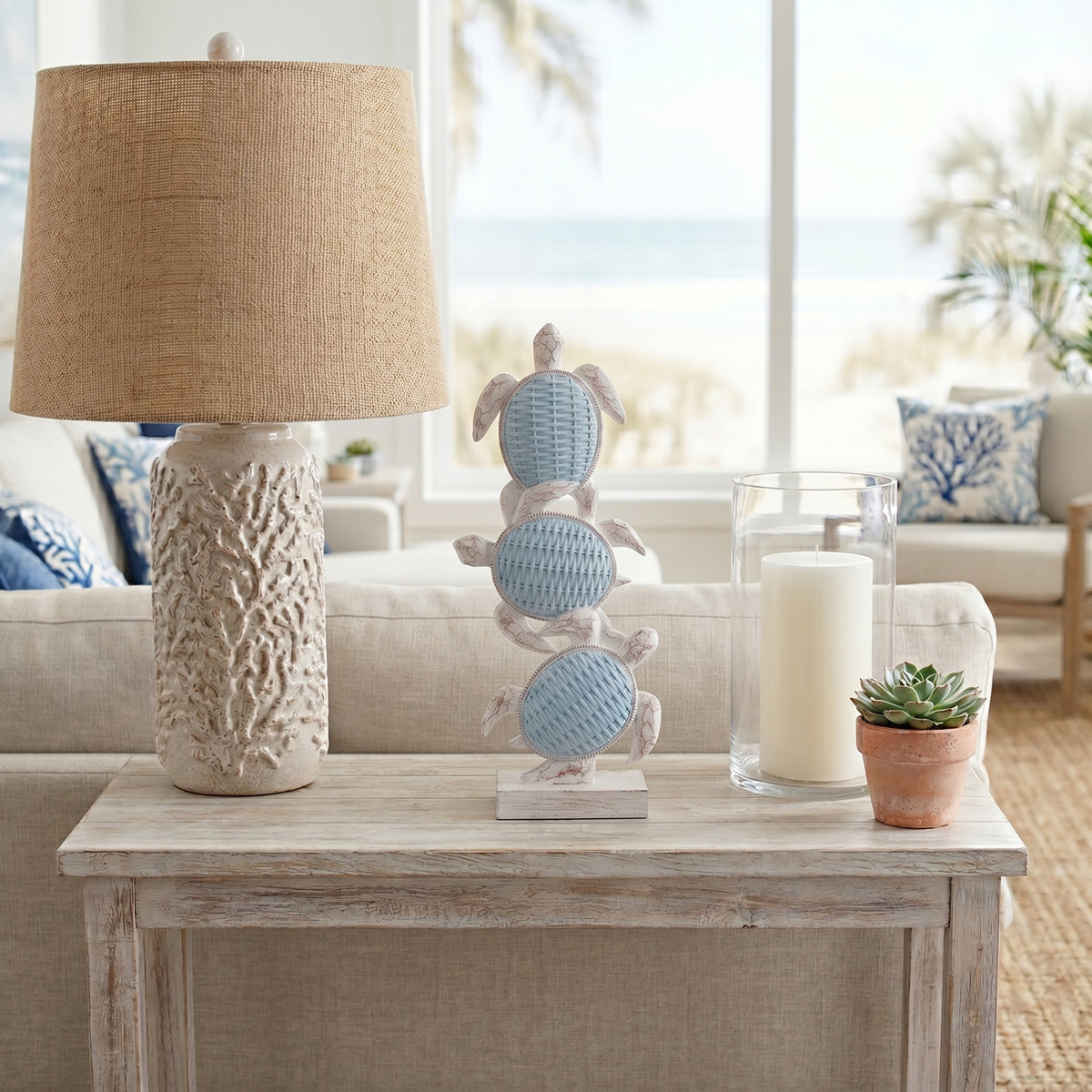Ortega Light Blue/White 3 Turtle Vertical Stack