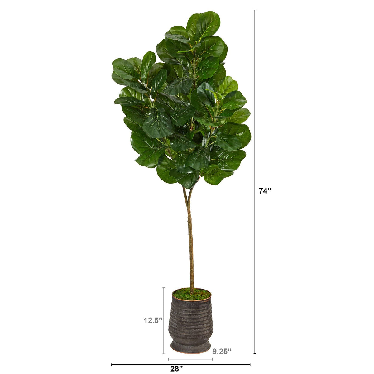 74” Fiddle leaf Fig Artificial Tree in Ribbed Metal Planter