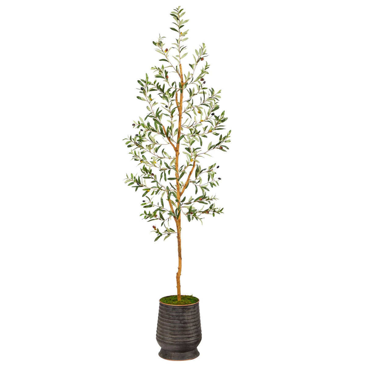 74” Olive Artificial Tree in Ribbed Metal Planter