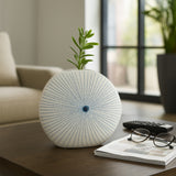 Lochford White/Blue Round Dotted Shell Vase