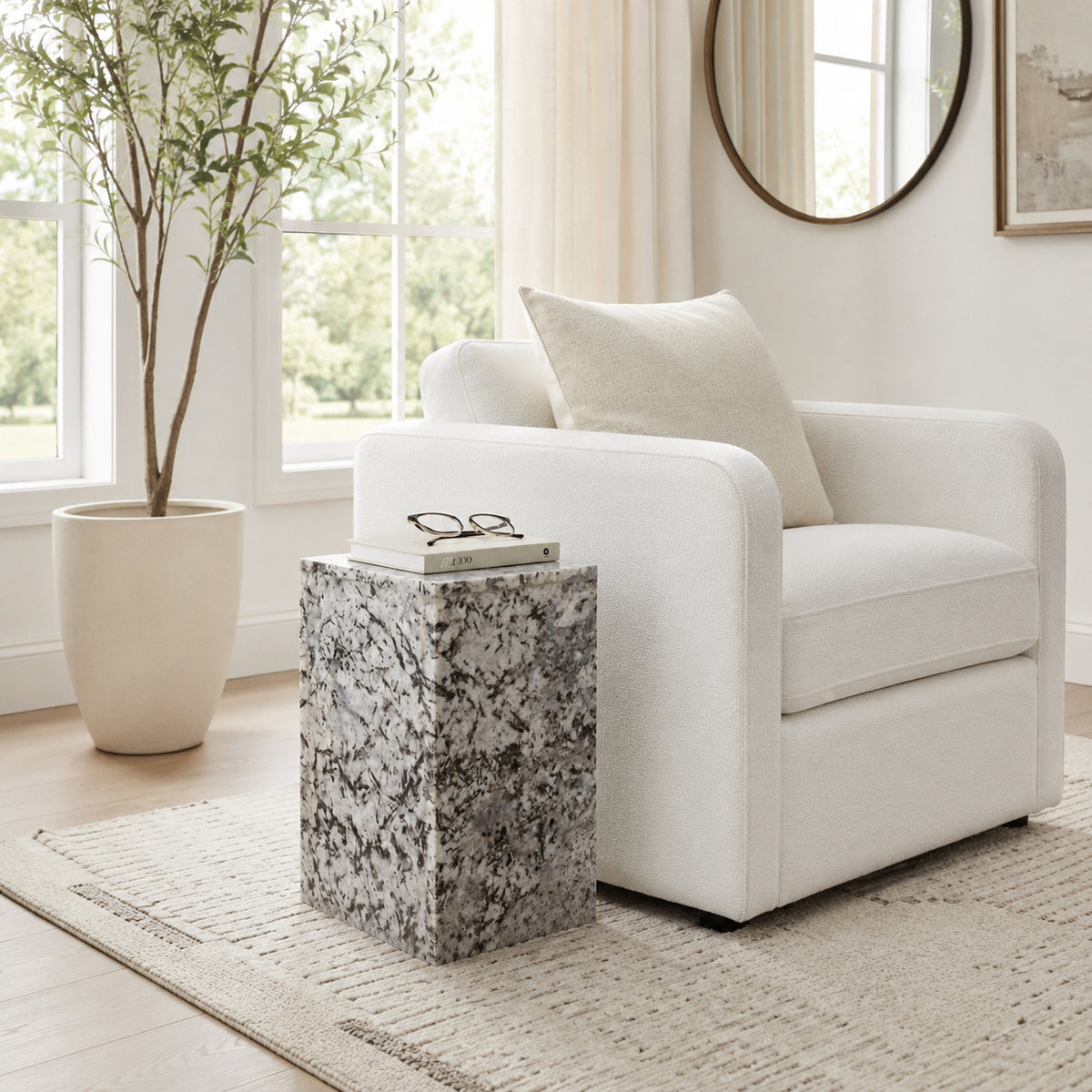 Sunol White/Black Marble Pedestal Accent Table