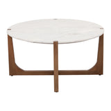 Keystone White/Brown Modern Coffee Table with Marble Top