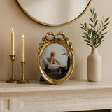 Malaga Gold 5x7 Resin Coquette Bow Oval Photo Frame