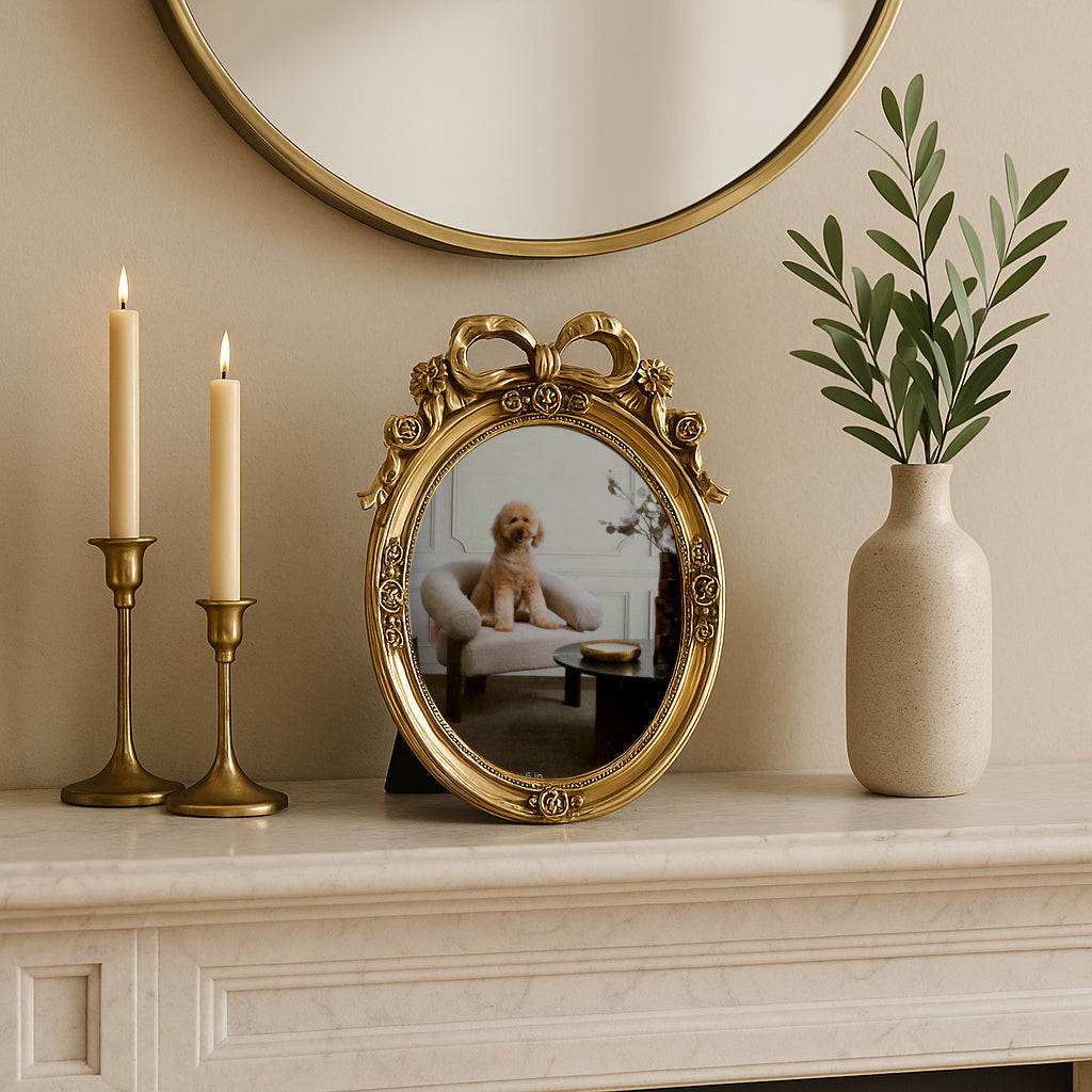 Malaga Gold 5x7 Resin Coquette Bow Oval Photo Frame