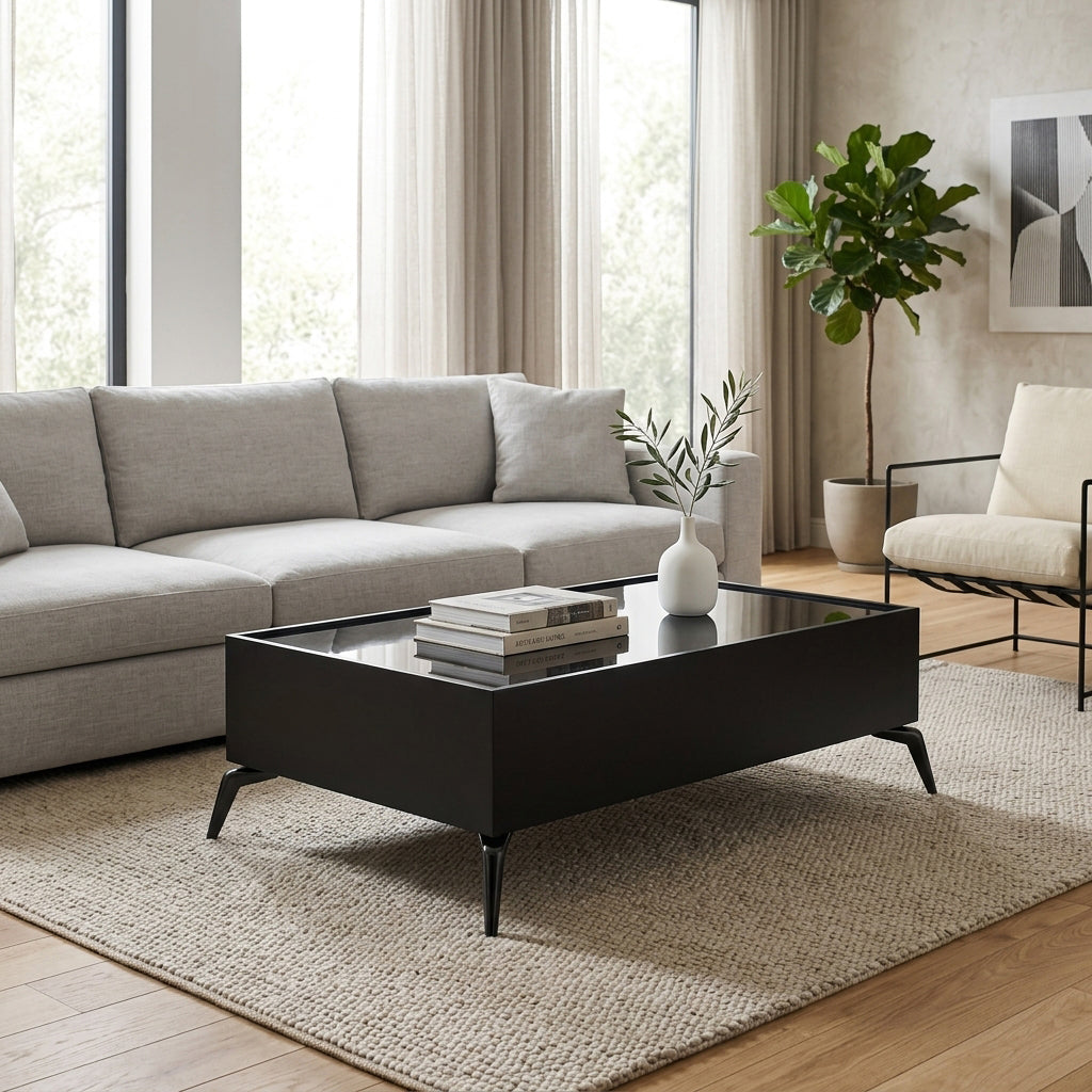 Nebelhorn Black Wood and Glass Coffee Table