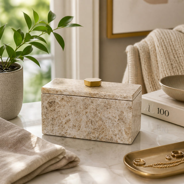 La Quinta Ivory/Brown Empredor Marble Box
