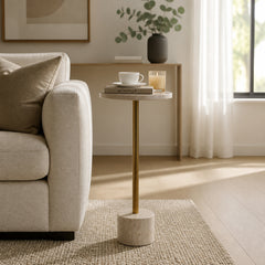 Smithflat Natural/Gold Travertine Accent Table