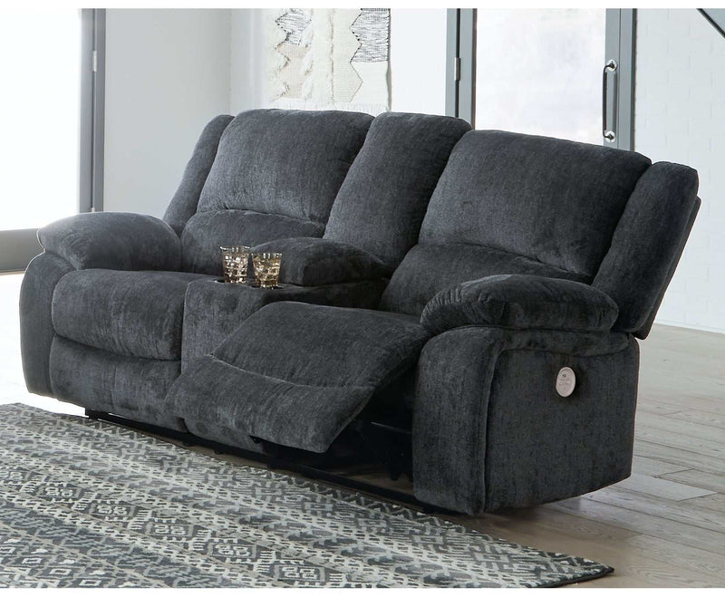 (Online Special Price) Draycoll Slate Power Reclining Loveseat w/ Console - Ornate Home