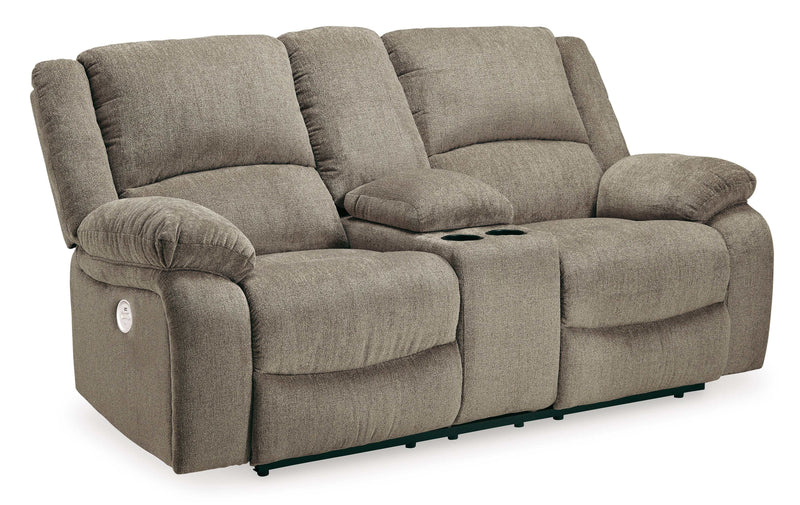 (Online Special Price) Draycoll Pewter Power Reclining Loveseat w/ Console - Ornate Home