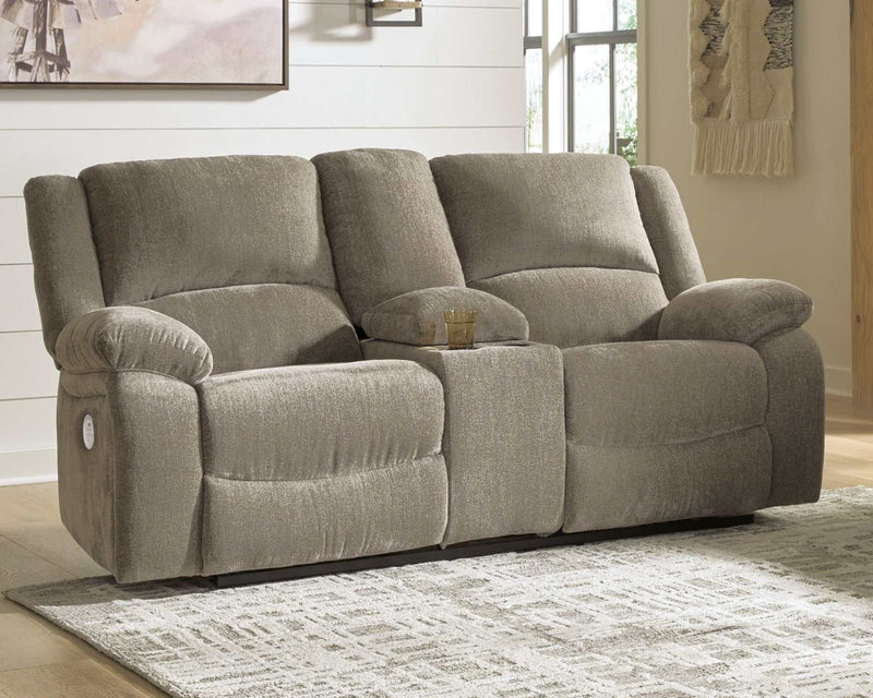 (Online Special Price) Draycoll Pewter Power Reclining Loveseat w/ Console - Ornate Home