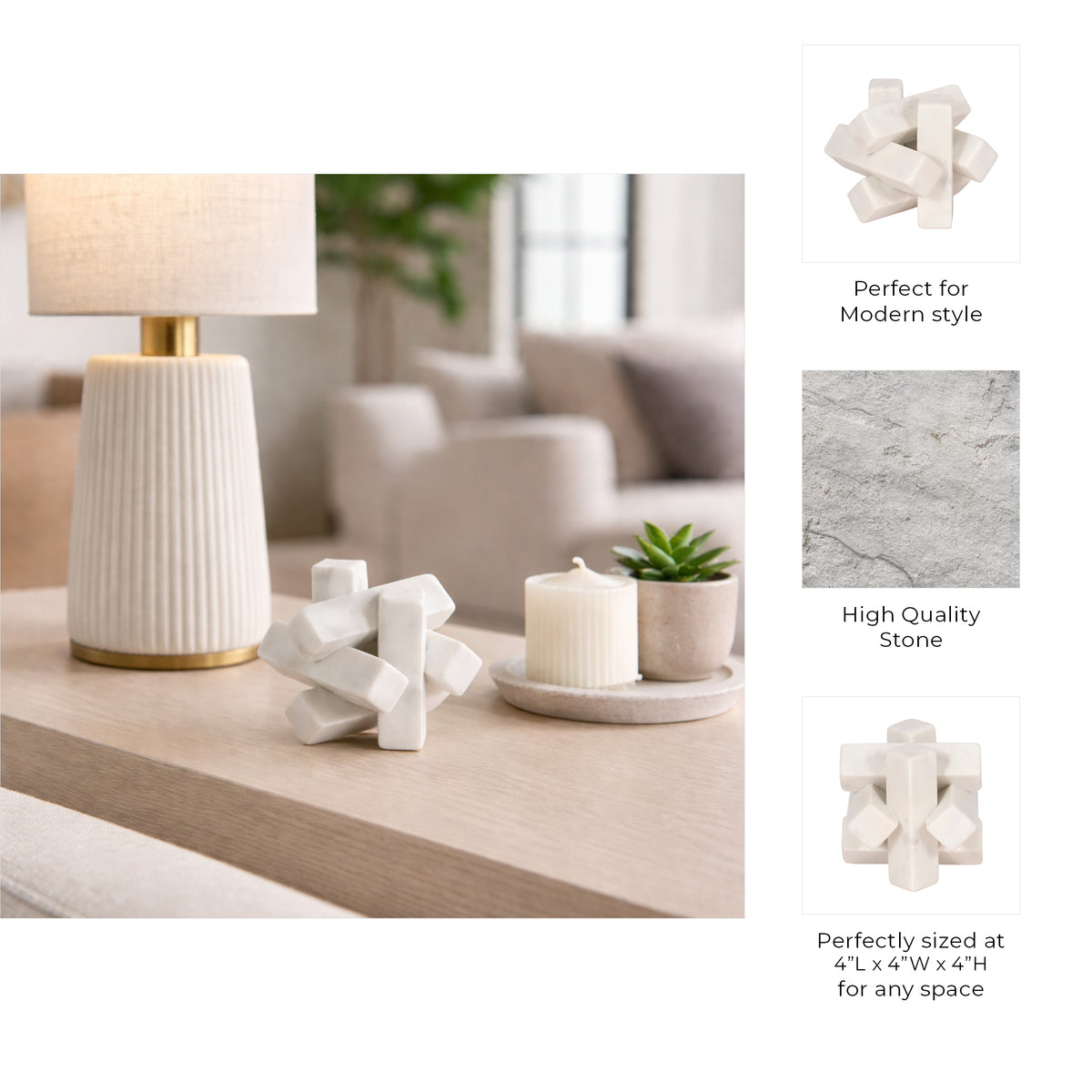 Aurant White Marble Geometric Orb