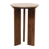 Buena Park Tan Accent Table with Travertine Top