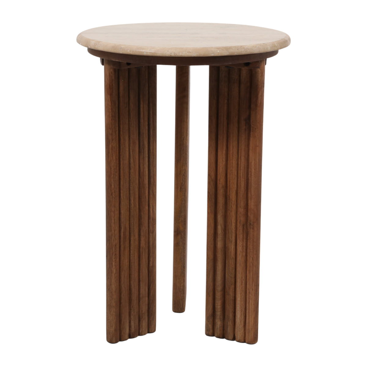 Buena Park Tan Accent Table with Travertine Top
