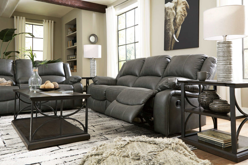 Calderwell Gray Faux Leather Power Reclining Sofa