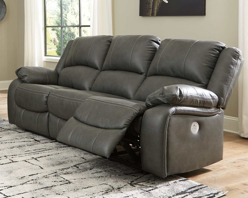 Calderwell Gray Faux Leather Power Reclining Sofa - Ornate Home