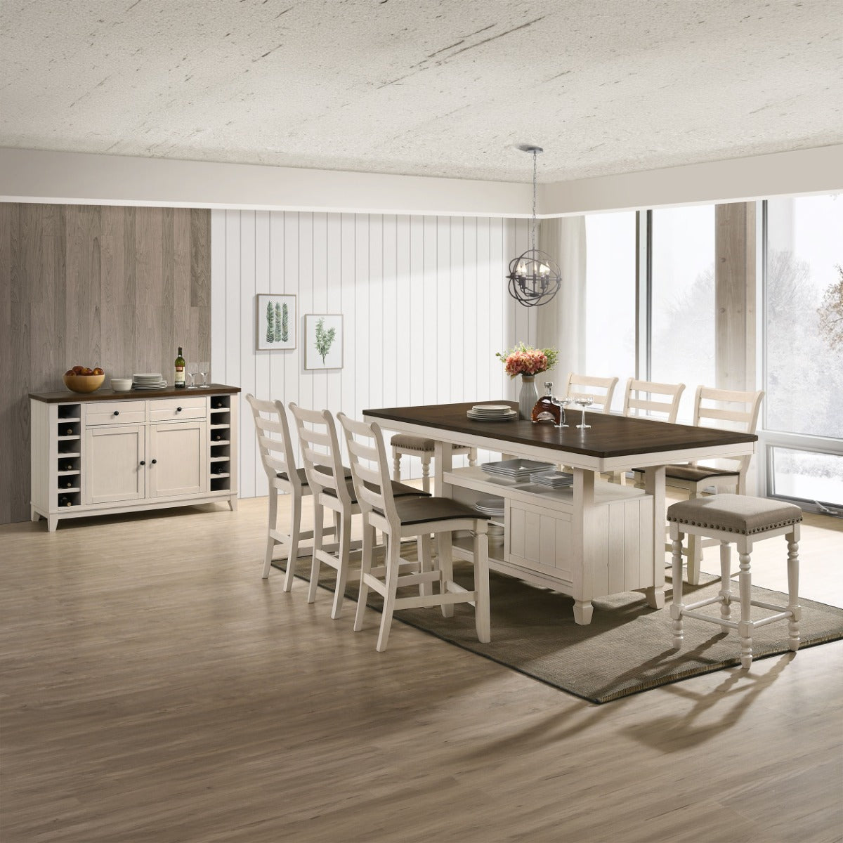 Tasnim Oak/Antique White Counter Dining Table