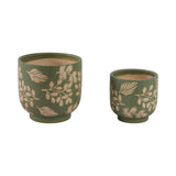 Branscomb Green/Tan Hand Painted Leaves Planters (Set of 2)