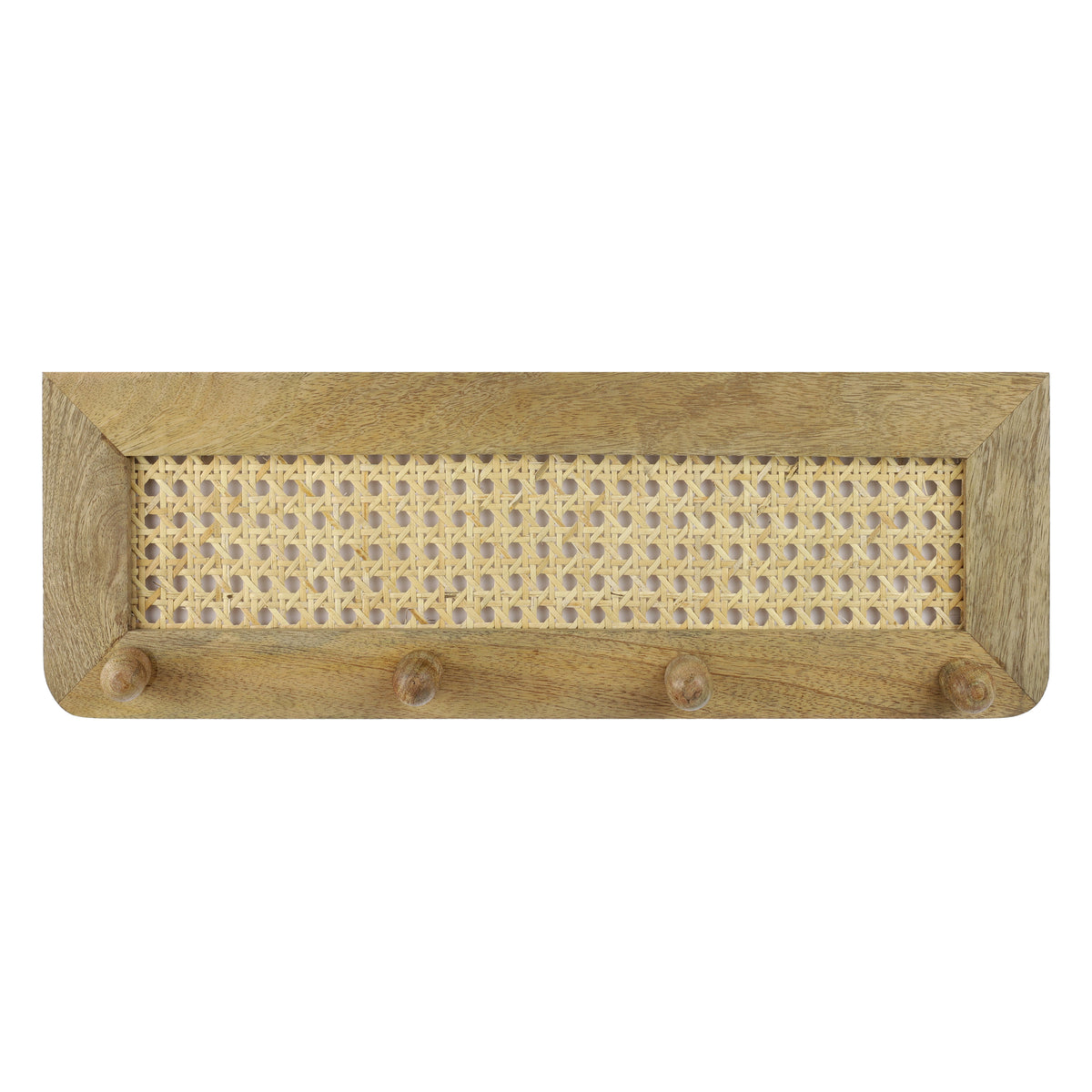 Montague Light Brown Wood and Rattan 4-Hook Wall Storage