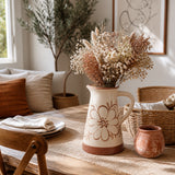 Linnie Brown/Ivory Hand Painted Flower Pitcher