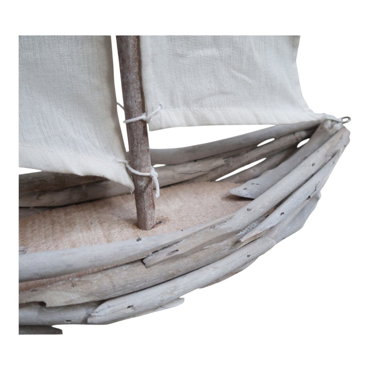 Fish Rock White Boat Driftwood with Cloth Saile