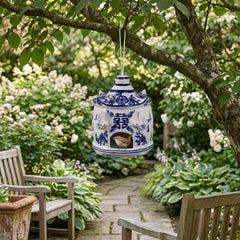 Rock City White/Blue Chinoiserie Large Pagoda Bird House