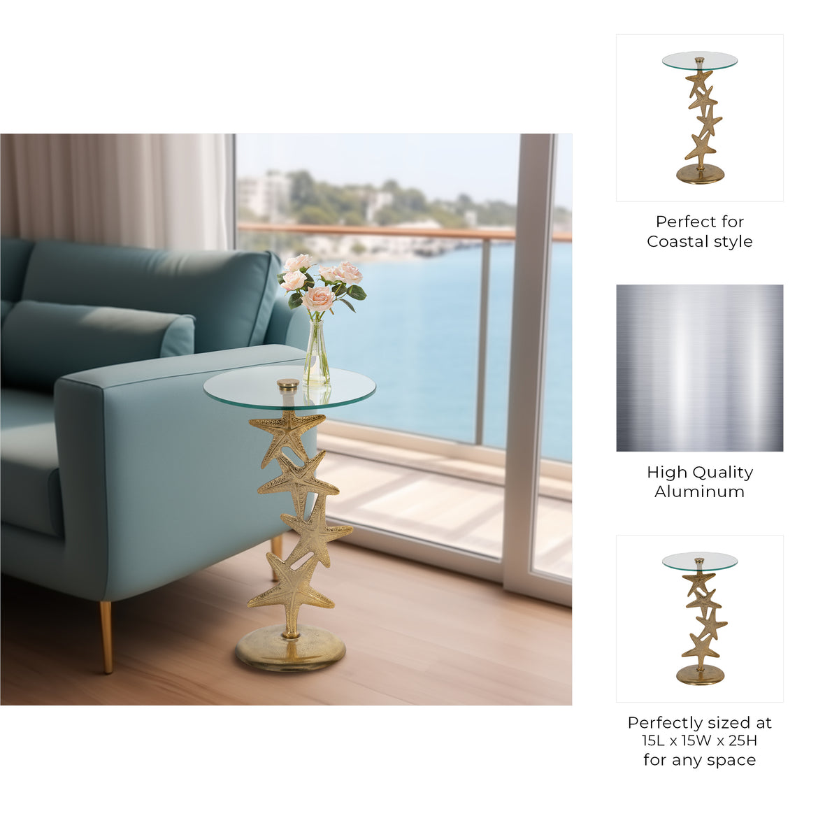 Newburg Gold Metal and Glass Starfish Side Table