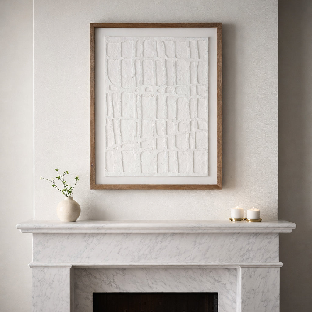Foxwood White/Brown Paper Mache Wall Art with Wooden Frame and Glass