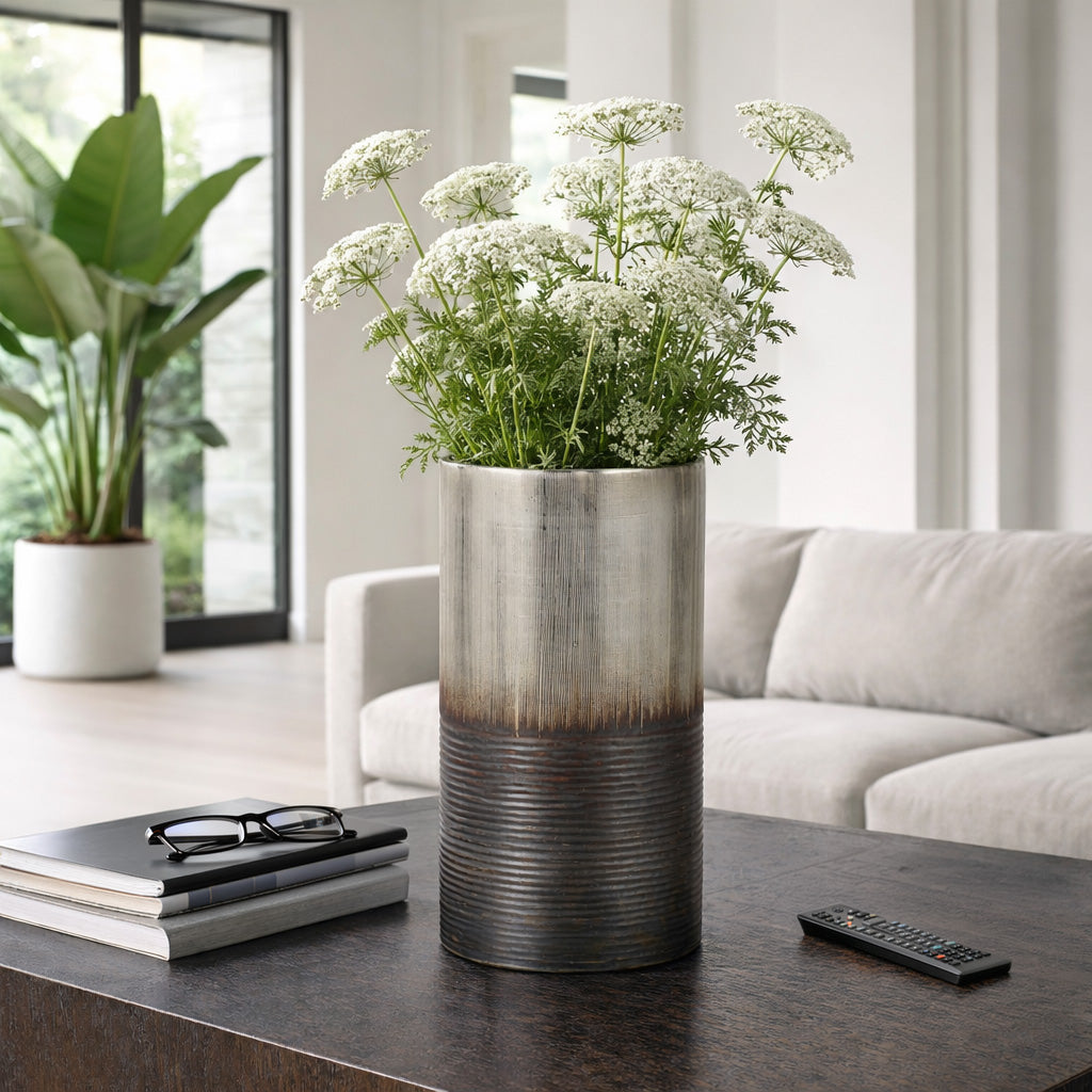 Grabtown Silver Large Glass Metallic 2-Tone Vase