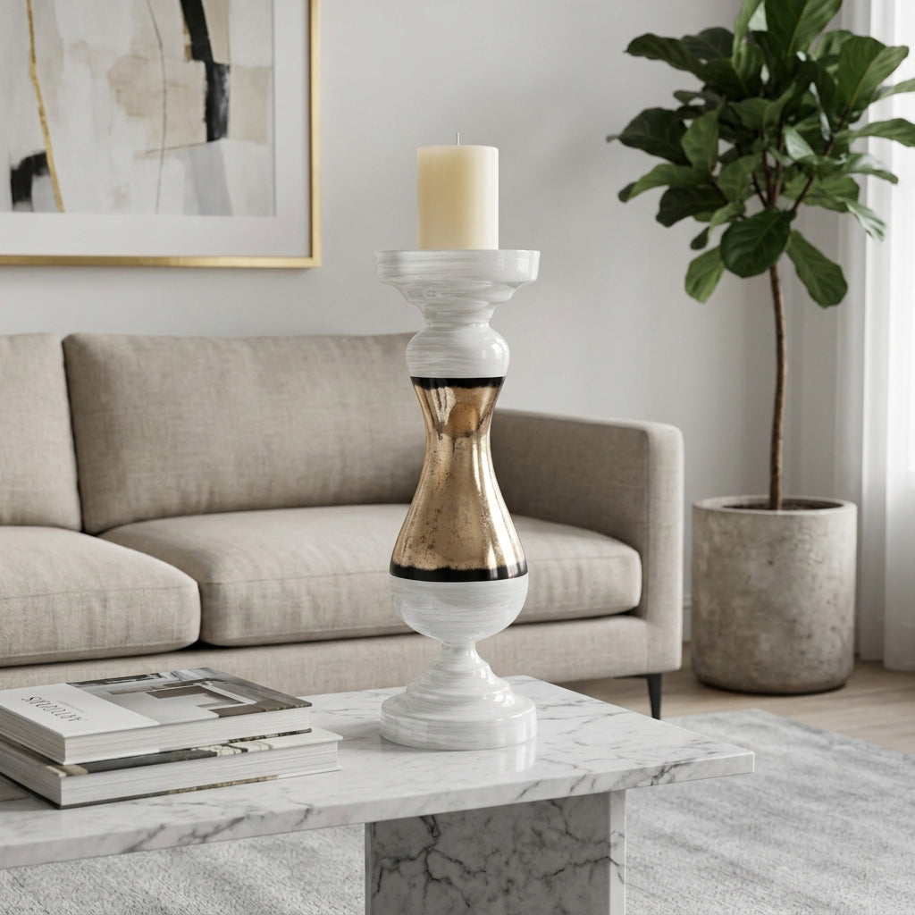 Lafayette White Small Glass Candle Holder