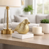 Millerham Gold/White Small Bird on Marble Base Decor
