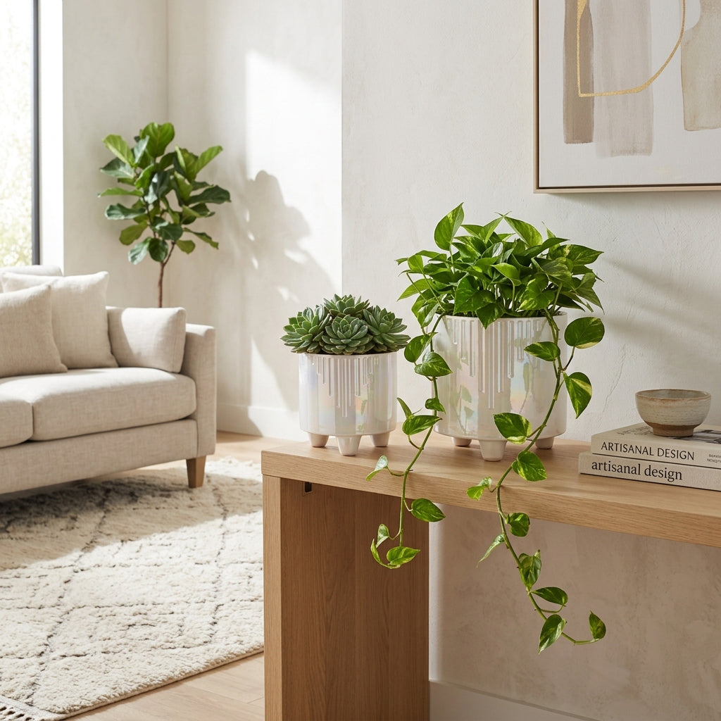 Silverado Ivory Iridescent Line Footed Planters (Set of 2)