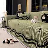 Chenille Sofa Throw Cover, Textured Chevron Decorative Couch Blanket for Living Room